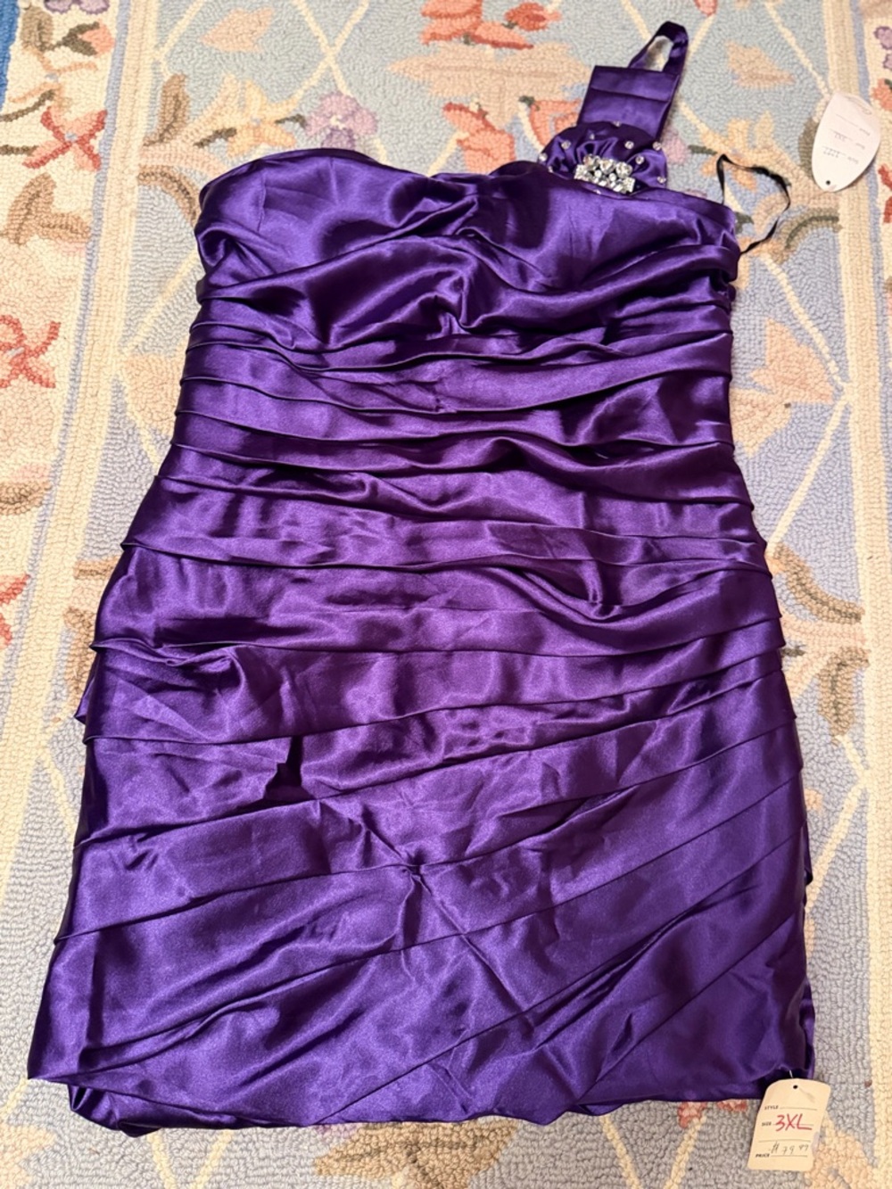 Purple One-Shoulder Mini Dress with Ruching